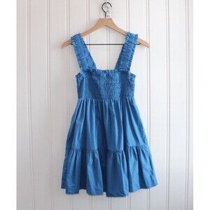 Abercrombie & Fitch Smocked Tiered Mini Dress Blue Small Petite Cottagecore